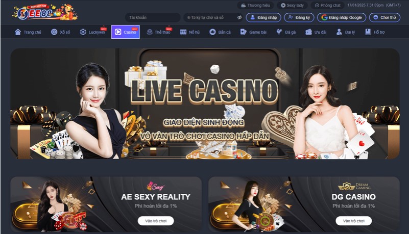 Sảnh Casino EE88 với đa dạng những trò chơi vô cùng hấp dẫn